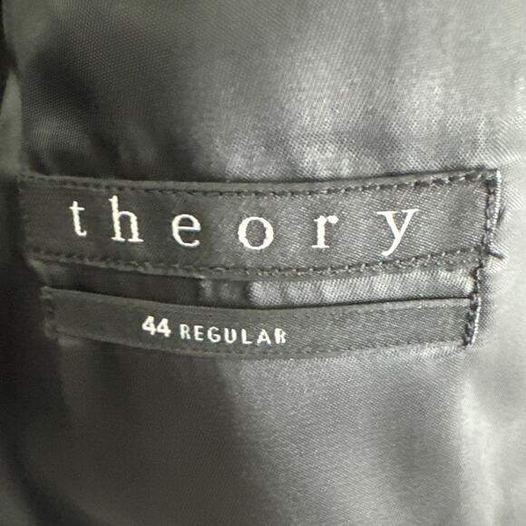 Theory Mens Suit Jacket Blazer Black Gray Micro Pinstripe Wool Blend Size 44R - Picture 7 of 9